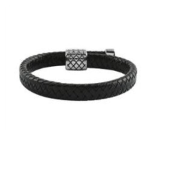 Stainless Steel and Black Leather Bracelet - 8.5 inches - Picture 3 of 3